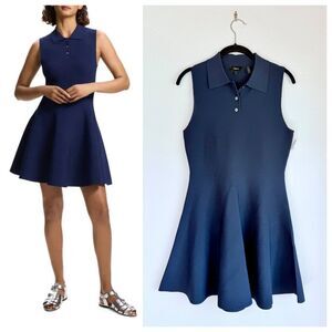 NWOT Theory Women's Polo Neck Sleeveless Fit & Flare Dress in Midnight Navy Sz S